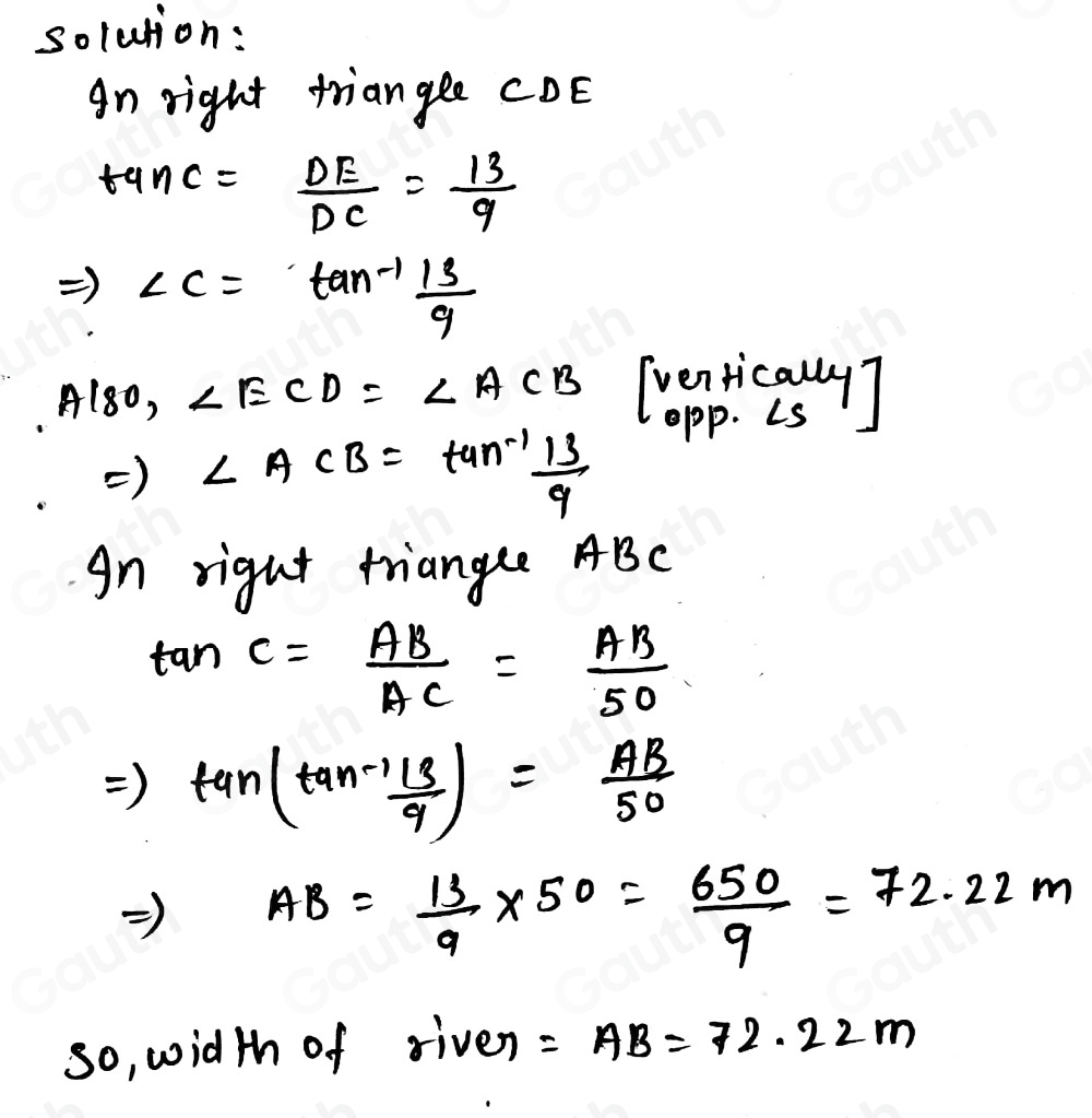 Solved: What is the width of the river in the diagram below? **Your ...