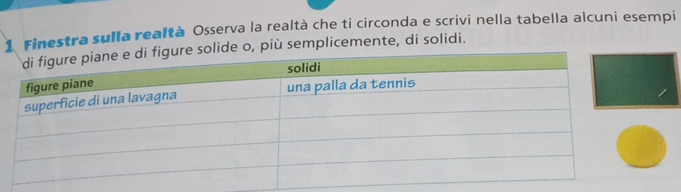 Finestra sulla realtà Osserva la realtà che ti circonda e scrivi nella tabella alcuni esempi 
e o, più semplicemente, di solidi.