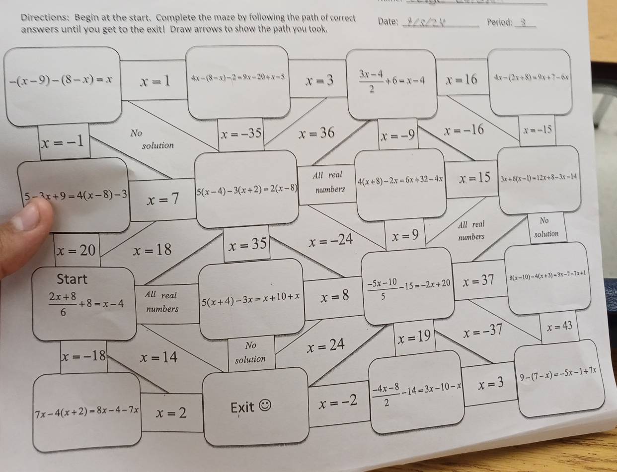 Directions: Begin at the start. Complete the maze by following the path of correct Date: _Period:_
answers until you get to the exit! Draw arrows to show the path you took.