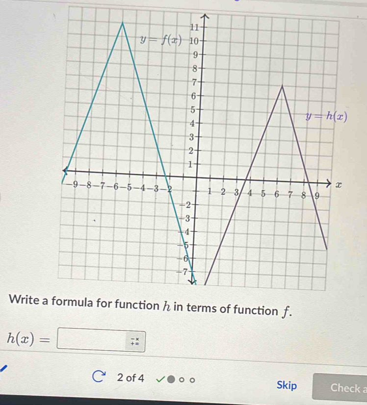 Write a
h(x)=□ -x
2 of 4 Skip Check