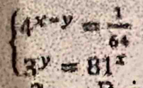 beginarrayl 4^(x-y)= 1/64  3^y=81^xendarray.