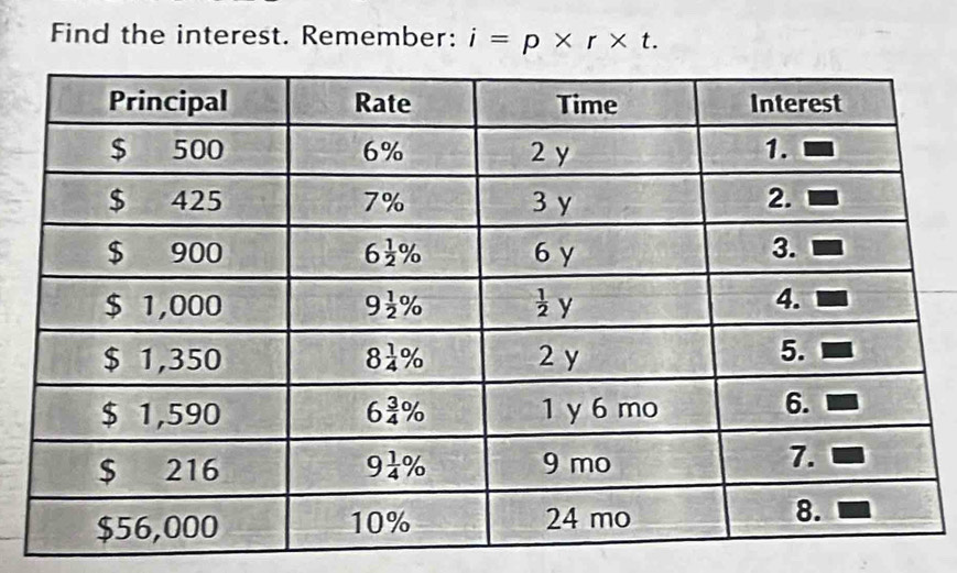 Find the interest. Remember: i=p* r* t.