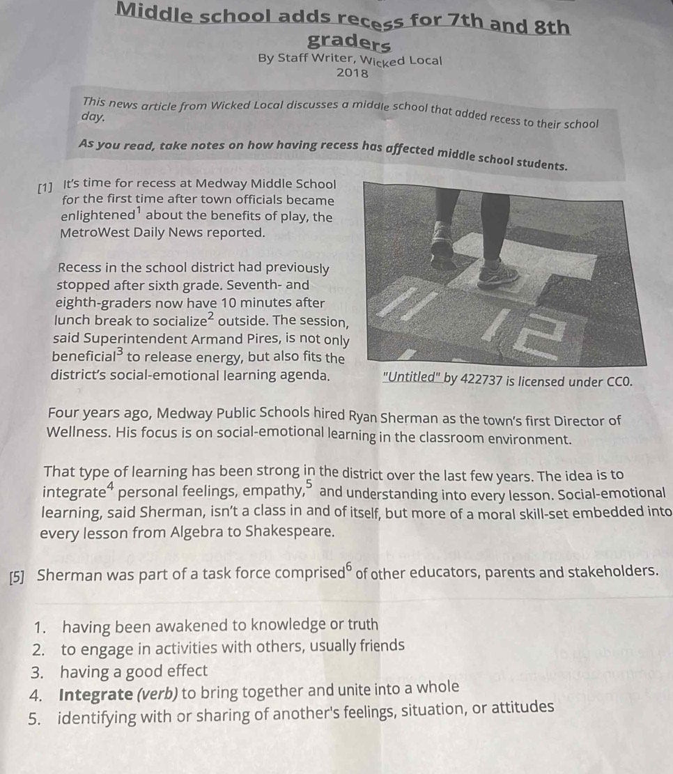Solved: Middle school adds recess for 7th and 8th graders By Staff ...
