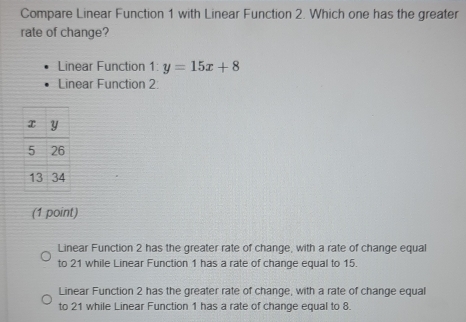 Solved: Compare Linear Function 1 with Linear Function 2. Which one has ...