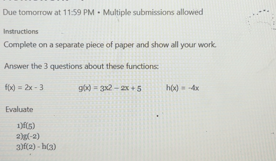 Solved: Due tomorrow at 11:59 PM • Multiple submissions allowed ...