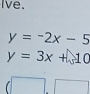 Ive.
y=-2x-5
y=3x+10