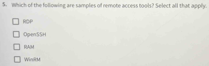 Solved: Which of the following are samples of remote access tools ...