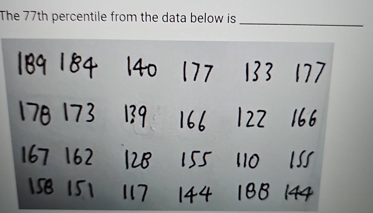 The 77th percentile from the data below is_