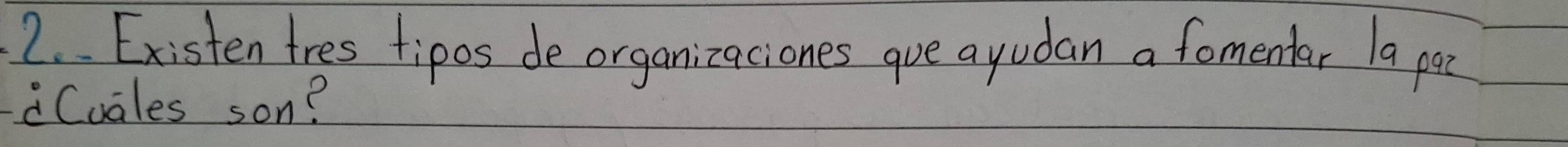 Existen tres tipos de organizaciones gue ayudan a fomentar a pac 
Cuales son?