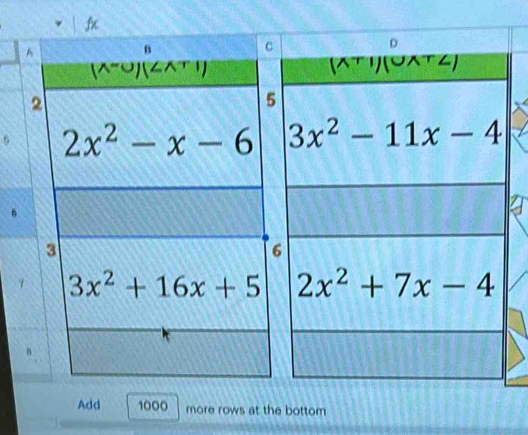 5
6
Add 1000 more rows at the bottom