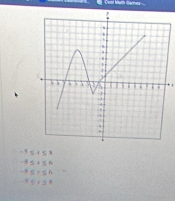 Cool Math Games
-5≤ x≤ 8
-8≤ x≤ 6
-8≤ x≤ 6
-5≤ v≤ 8