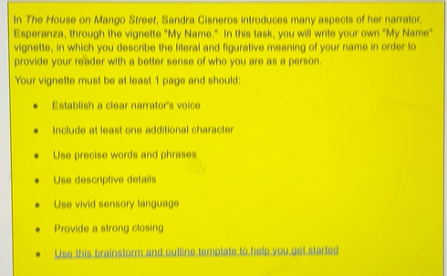 Solved: In The House on Mango Streef, Sandra Cisneros introduces many ...