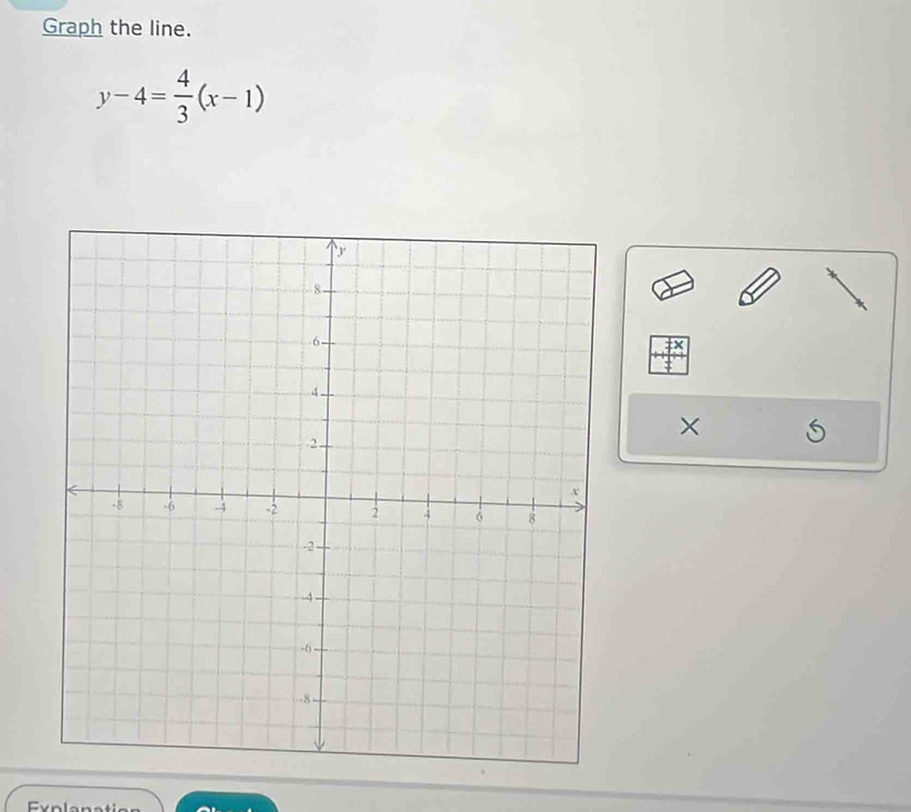 Graph the line.
y-4= 4/3 (x-1)
:× 
×