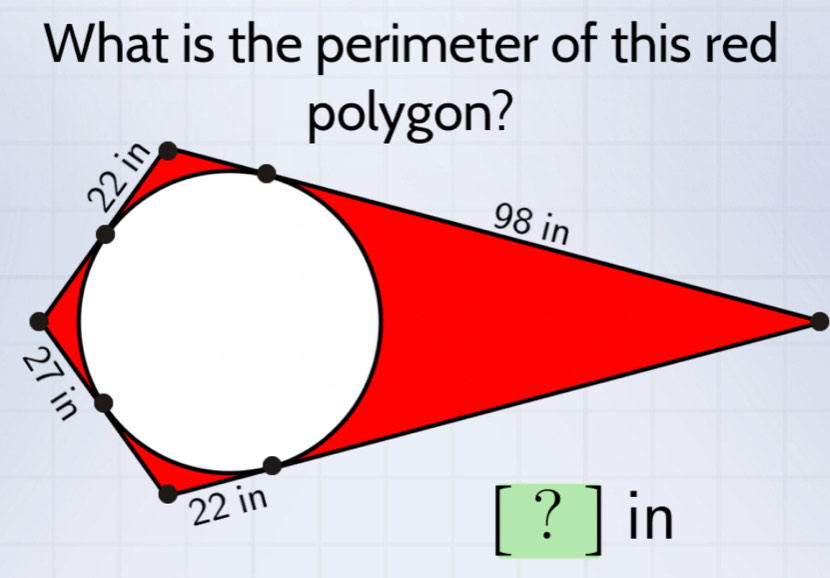 What is the perimeter of this red 
polygon?
[ ? ] in