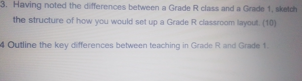 Solved: Having noted the differences between a Grade R class and a ...