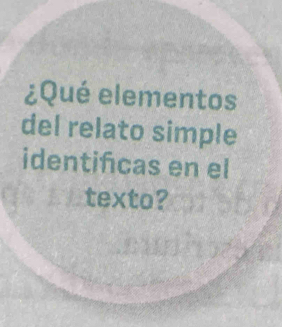 ¿Qué elementos 
del relato simple 
identifcas en el 
texto?