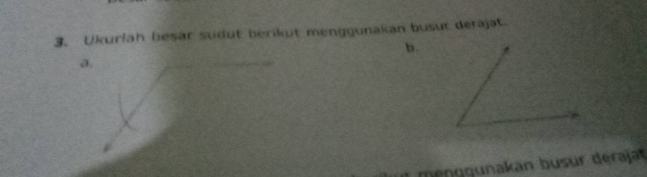 Ukurlah besar sudut berikut menggunakan busur derajat. 
b. 
a. 
mengg unakan busur derajat