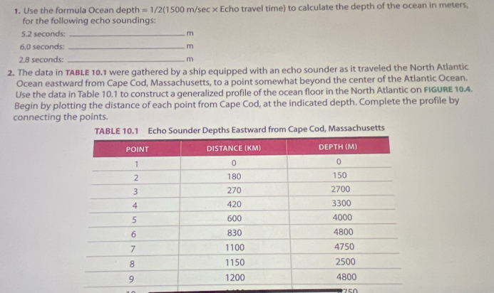 Solved: Use the formula Ocean depth =1/2(1500m /sec × Echo travel time ...