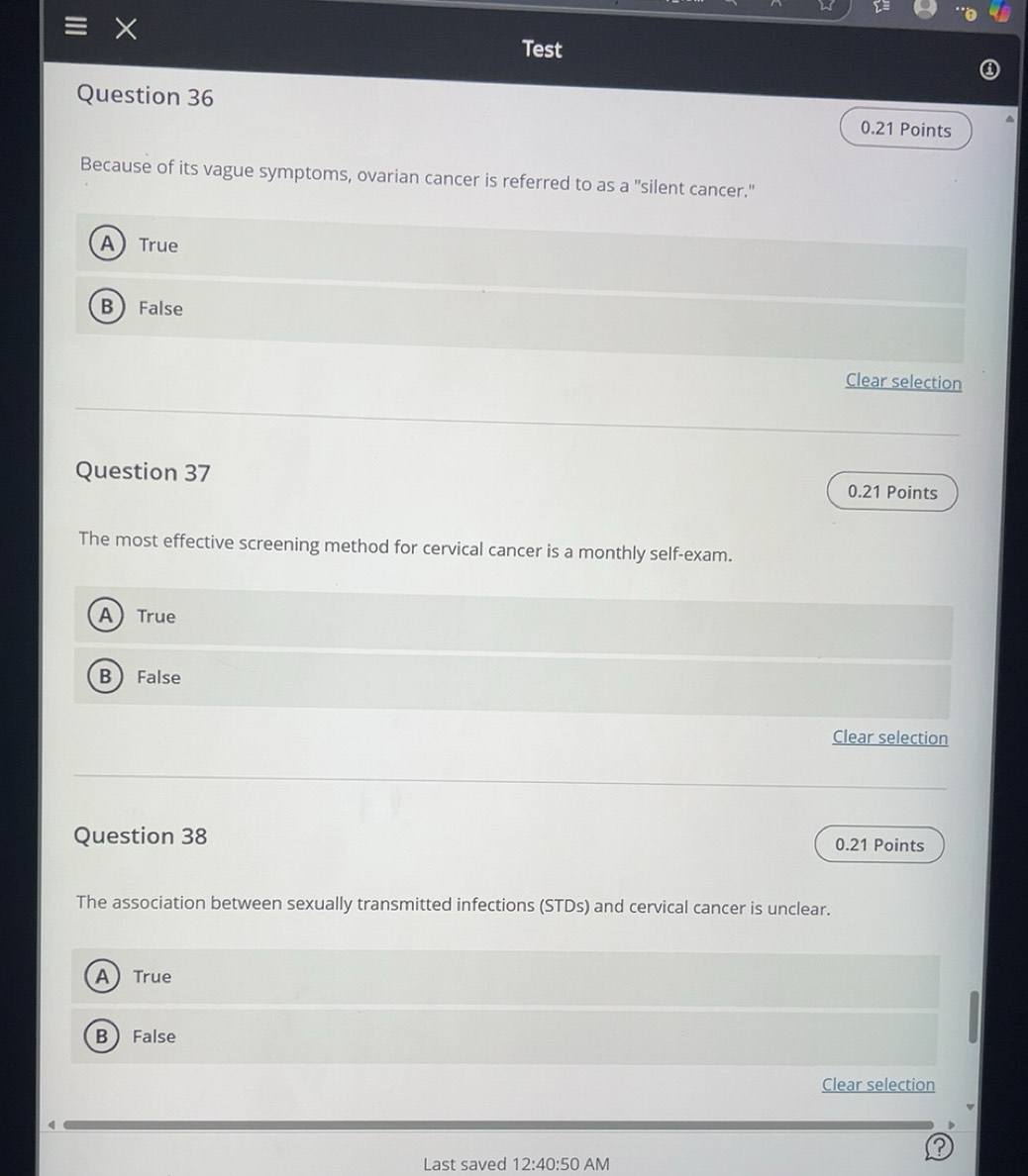 Solved: Test Question 36 0.21 Points Because of its vague symptoms ...