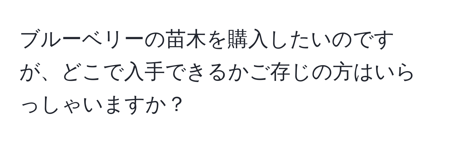 ブルーベリーの苗木を購入したいのですが、どこで入手できるかご存じの方はいらっしゃいますか？