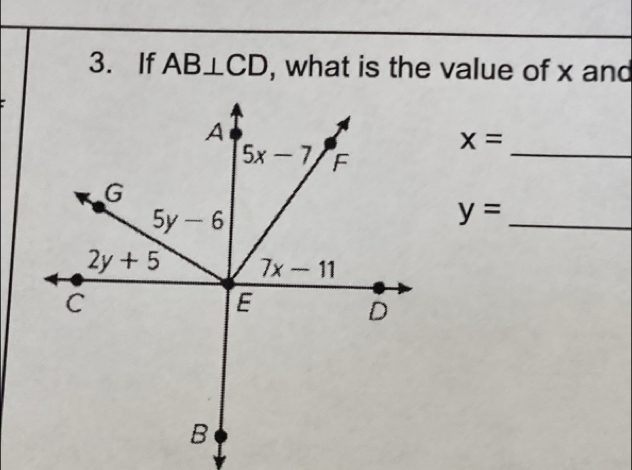 If AB⊥ CD , what is the value of x and
x=
_
_ y=