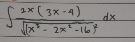 ∈t frac 2x(3x-4)sqrt((x^3-2x^2-16)^2)dx