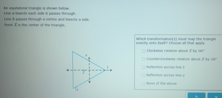Solved: An equilateral triangle is shown below. Line a bisects each ...