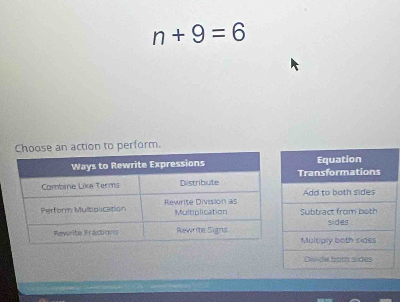 n+9=6
action to perform.