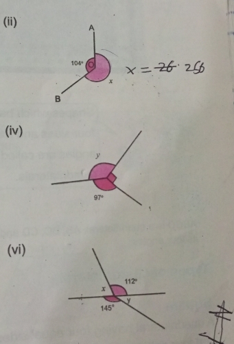 (ii) A
104°
x
B
(iv)
(vi)