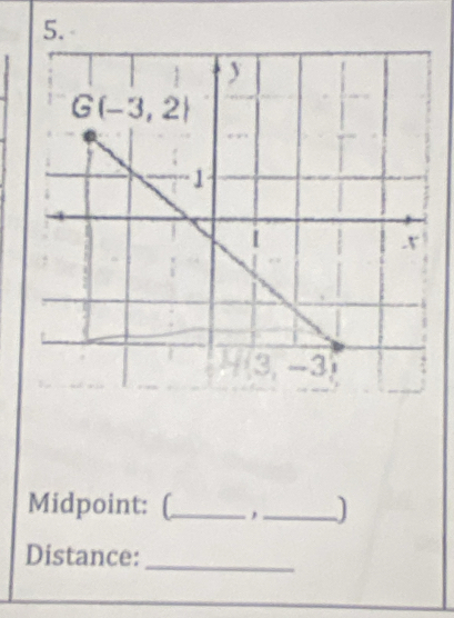 Midpoint: (_ , _]
Distance:
_