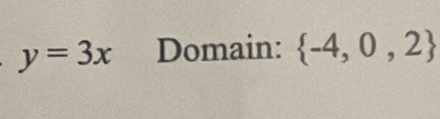 y=3x Domain:  -4,0,2