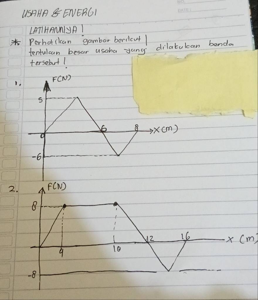 USHA 8 ENERGI
LAT1HANNJPI
Ok Perhatikcan gambar berilcut
tentulcan besar usaha yang dilakulcan bendo
tersebut!
2.
x(m)