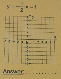 y= 1/2 x-1
Answer: