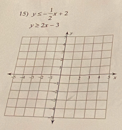 y≤ - 1/2 x+2
y≥ 2x-3