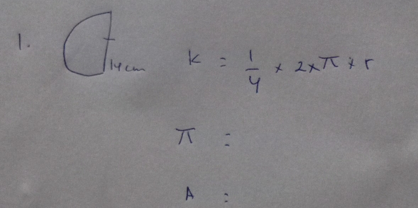 k= 1/4 * 2* π +r
π =
A =frac □ /2□ 