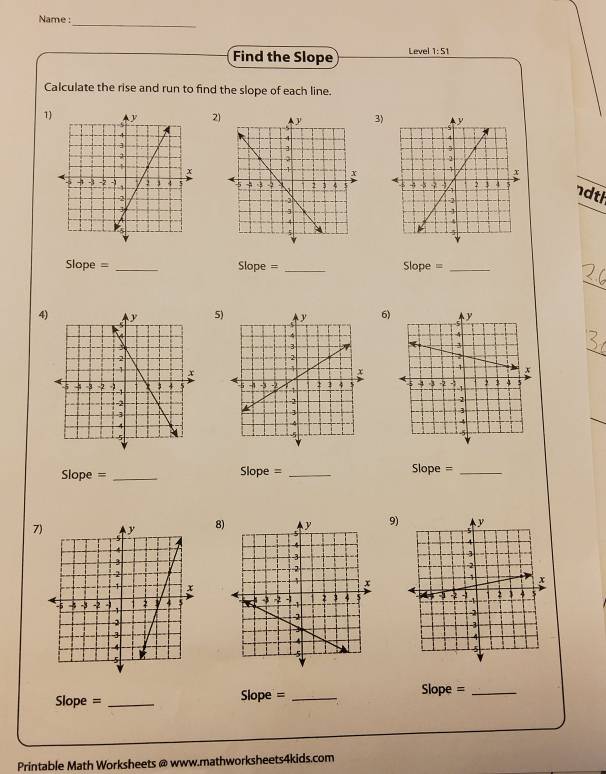 Solved: Name :_ Find the Slope Level 1:51 Calculate the rise and run to ...