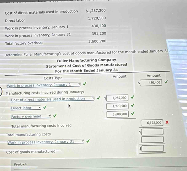 Solved: Cost of direct materials used in production $1,287,200 Direct ...