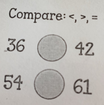 Compare: , , =
36
42
54
61