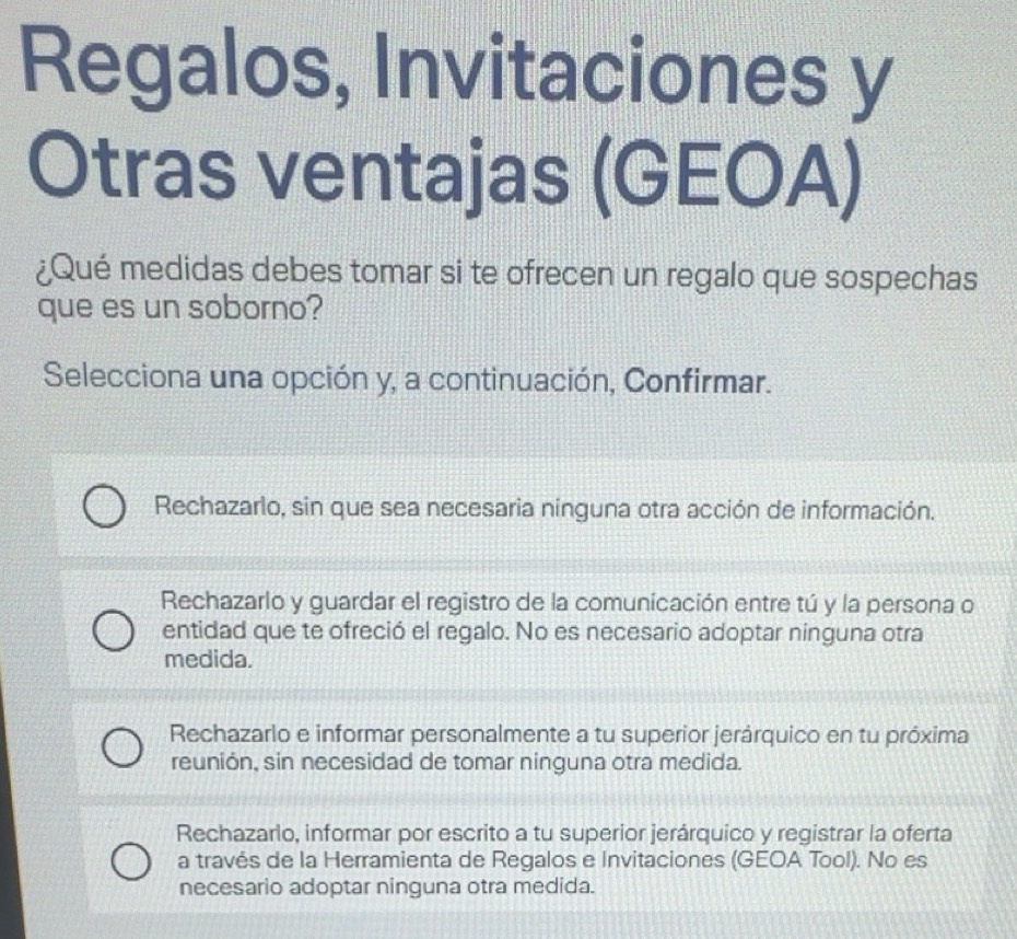 Resuelto:Regalos, Invitaciones y Otras ventajas (GEOA) ¿Qué medidas ...