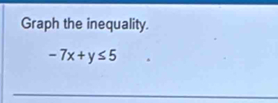 Graph the inequality
-7x+y≤ 5
_