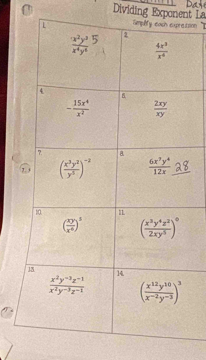 Dividing Exponent La
sion