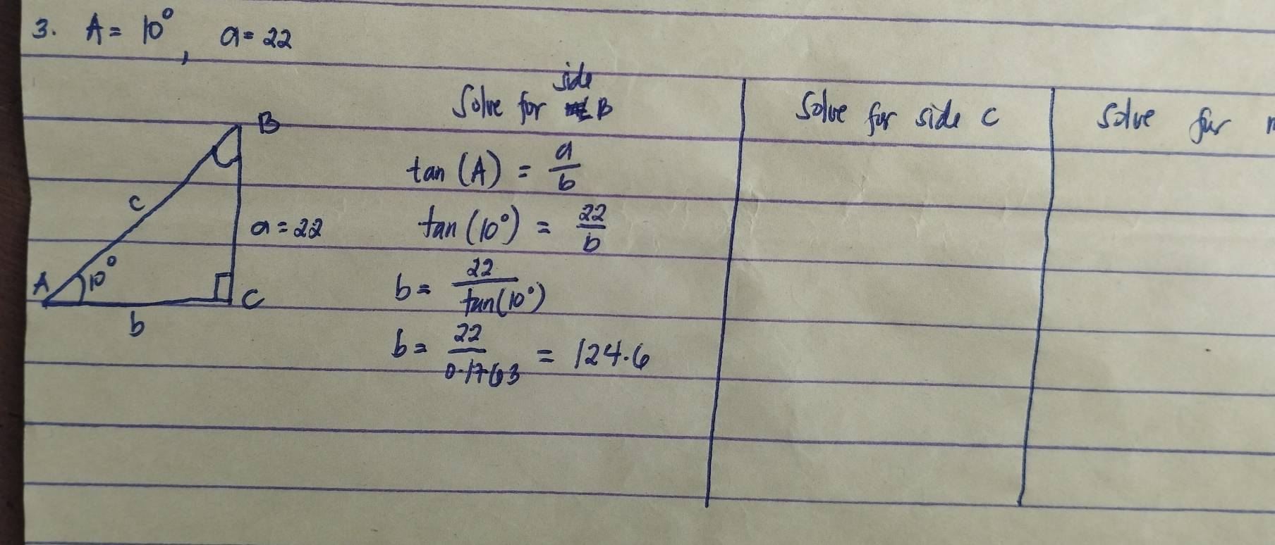 A=10°,a=22