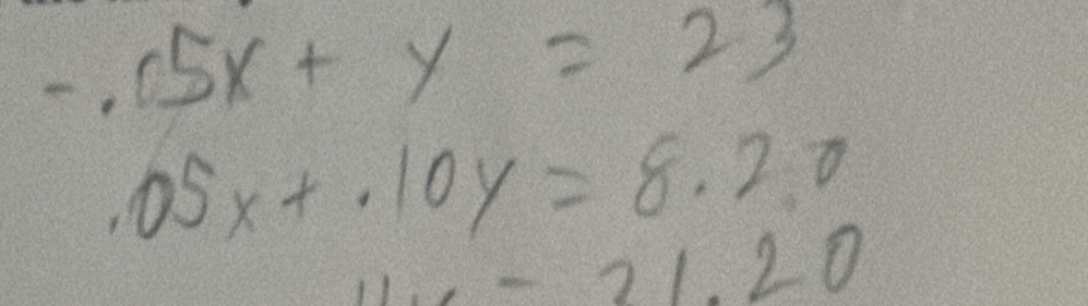 -.05x+y=23 .05x+.10y=8.2,0
11.-21.20