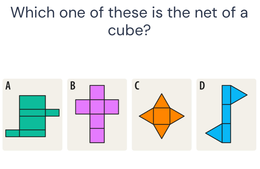 Which one of these is the net of a
cube?
A
(
D