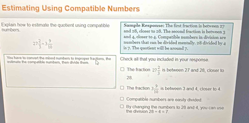 Solved: Estimating Using Compatible Numbers Explain how to estimate the ...
