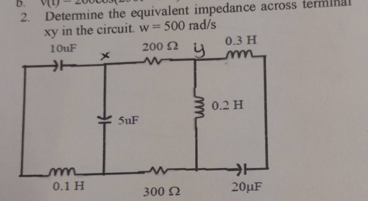 Determine the equivalent impedance across terminal
xy in the circuit. w=500 rad/s