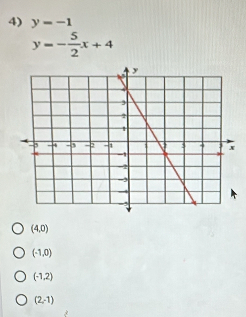 y=-1
y=- 5/2 x+4
(4,0)
(-1,0)
(-1,2)
(2,-1)