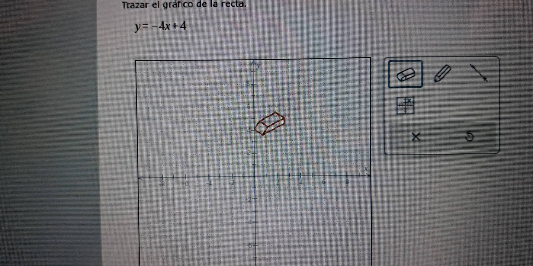 Trazar el gráfico de la recta.
y=-4x+4
X
5