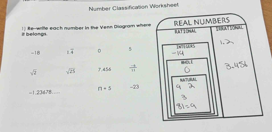 Solved: Number Classification Worksheet 1) Re-write each number in the ...