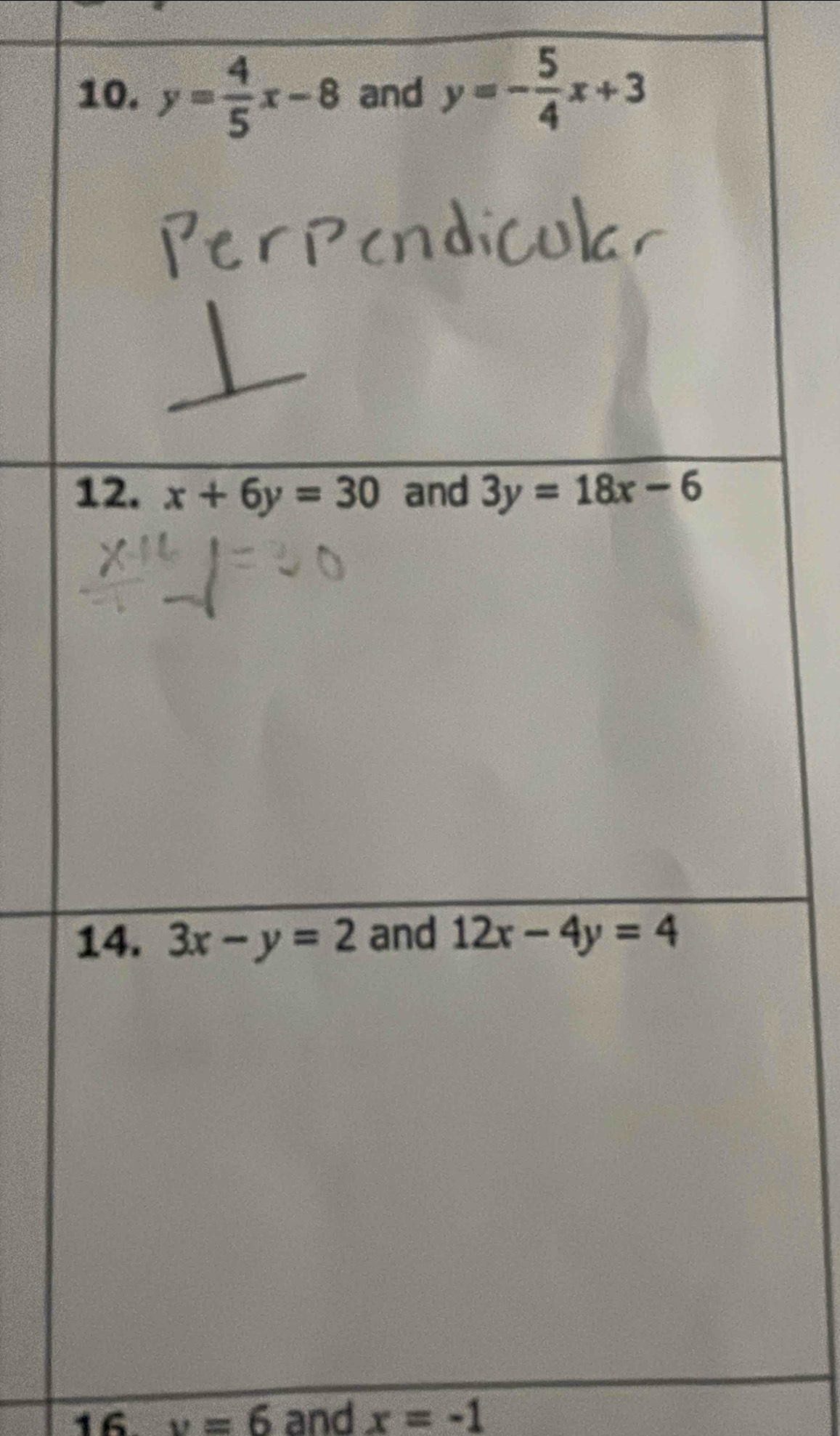 16 v=6 and x=-1